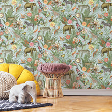 Load image into Gallery viewer, Tropical Zoo Peel + Stick Wallpaper