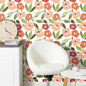 Jane Dixon Block Print Blooms Peel + Stick Wallpaper