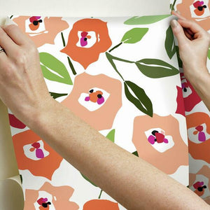 Jane Dixon Block Print Blooms Peel + Stick Wallpaper