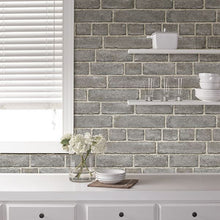 Load image into Gallery viewer, Gray Brick Peel + Stick Wallpaper
