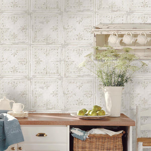 Vintage Square Tin Tile Peel + Stick Wallpaper